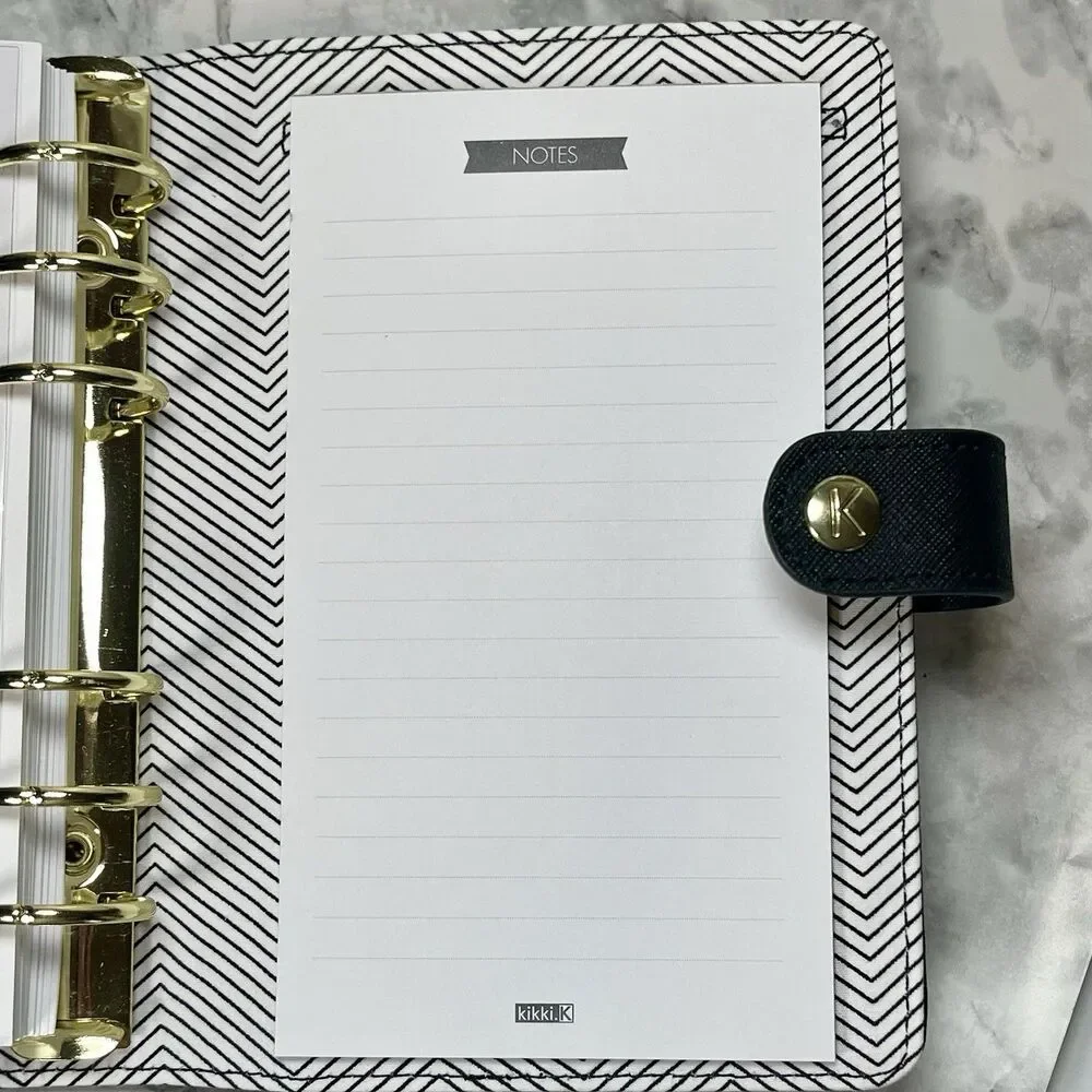 Kikki K Black Leather Personal Planner Medium Gold Snap Organizer New Boxed-READ
